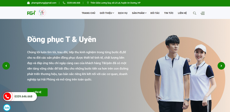 Giao diện website đồng phục T&Uyên